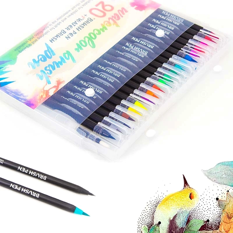 

20 Colors Art Marker Watercolor Brush Pens for School Supplies Stationery Drawing Coloring Books Manga Calligraphy