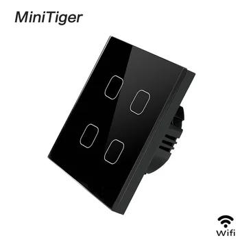

Minitiger Smart Home 4 Gang 1 way Wireless WiFi EU Standard Touch Switch Wall Light Switch,White Luxury Crystal Glass