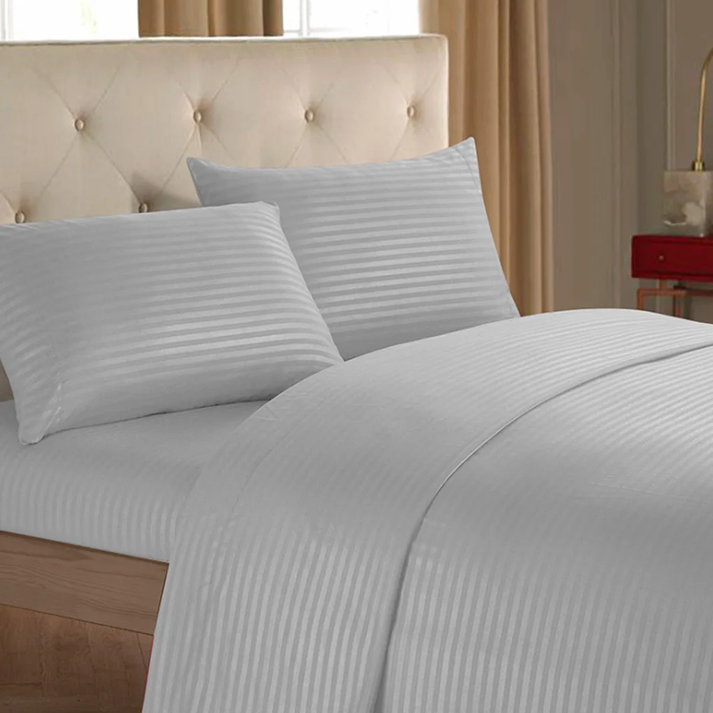 Solid Bedding Set Soft Flat Sheets Fitted Sheet Striped Embossed Brushed Bedding Set Bedspread On The Bed Adult Beds Sheet 