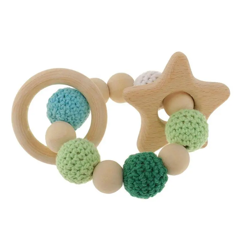Most effective  Hot-1 pc wooden wooden teething rings cute toy rattle toy baby teething accessories - multicolored 
