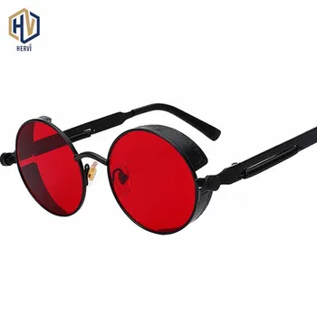 

New Steampunk Round Sunglasses Men Women Metal Frame Spring Leg Sun Glasses High Quality Resin Lens UV400 Eyeglasses