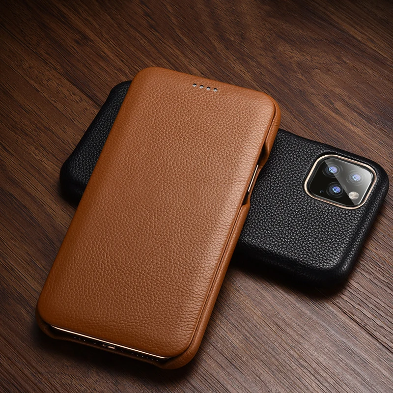 

CKHB Flip Lichee Pattern Cowhide Leather Case For iPhone 11 Pro Max Luxury Folio Leather Case Cover For iphone Xs Max XR 8 Plus