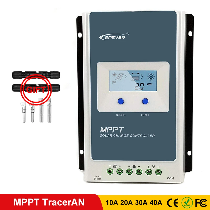 EPEVER 40A MPPT Solar Charge Controller 12//24VDC Automatically Identifying System Voltage with Backlight LCD Display Fit for Lead-Acid and Lithium Batteries