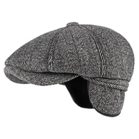 HT3336 Mens Berets Autumn Winter Cap Hat Thick Warm Men Beret Cap Male Vintage Wool Beret Hat Dad Grandfather Octagonal Flat Cap