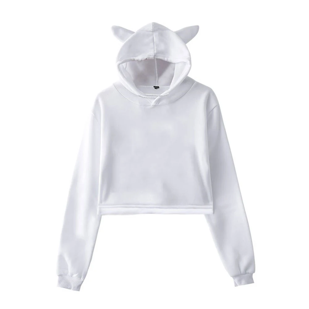 Kawaii Hoodie 10 Kpop Модная белая толстовка Ариана Гранде kawaii с кошачьими ушками и капюшоном женские толстовки harajuku женские толстовки повседневные хлопковые короткие топы - Цвет: Kawaii Hoodie 10