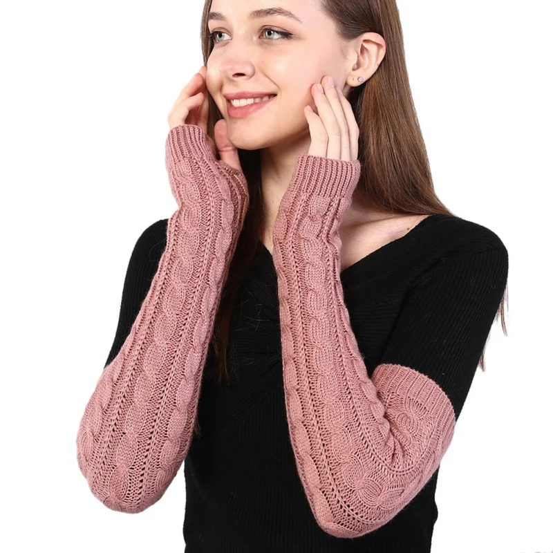 Женские зимние гетры без пальцев, длинные перчатки, одноцветные теплые рукавицы, вязаные рукава, твист узор, перчатки