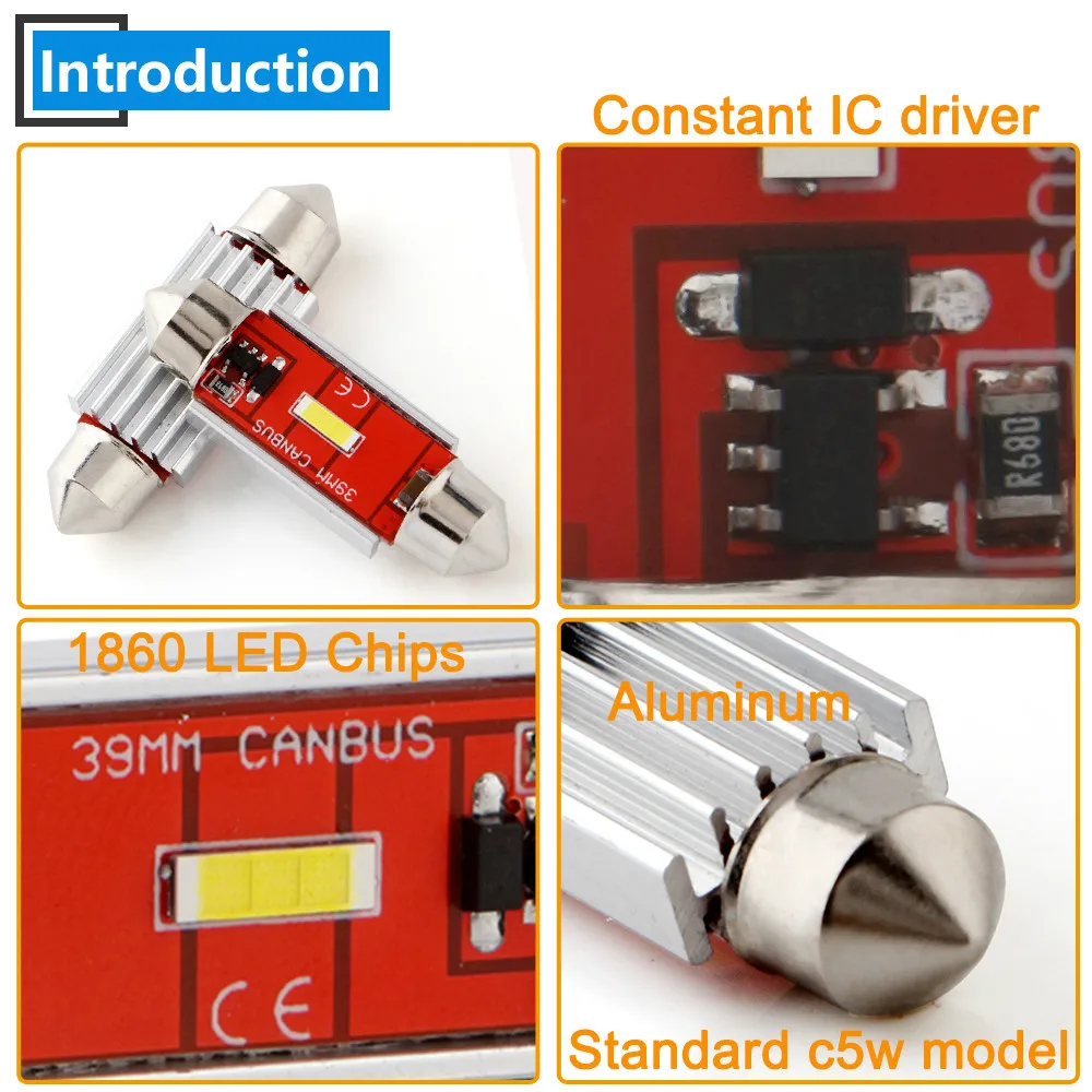 10X 9-28V Canbus 31/36/39/41 мм 1860 CSP 1 светодиодный C5W гирлянда лампы Индикатор автомобиля парковка для чтения потолочный Лицензия купол светильник без ошибок