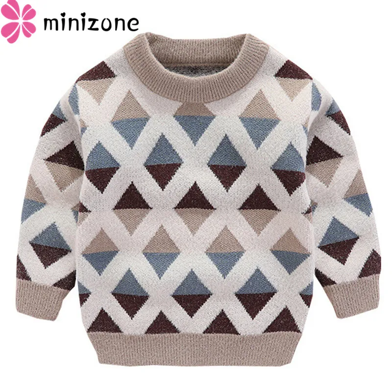 Autumn& Winter Girl& Boy Warm Sweaters O-Neck Leisure Plaid No Access Control Knitted Tiny Cottons Tops Ribbed Sweater M