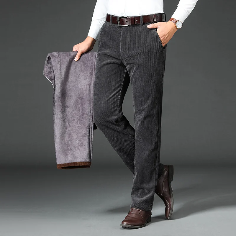 Winter Men's Thick Warm Corduroy Casual Pants Business Fashion Classic Style Fitted Version Fleece Trousers Male Brand Clothing 2