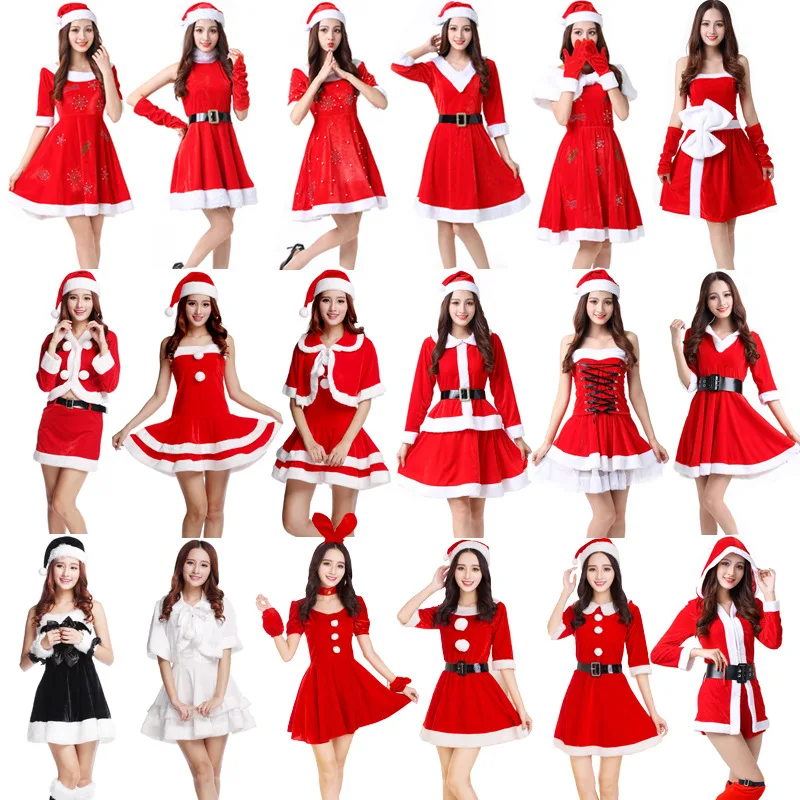 

Christmas Hooded Dress With Belt Sexy Women's Christmas Costume Santa Costume Short Sleeve Plush Warm Hooded Fancy Pleated Dress
