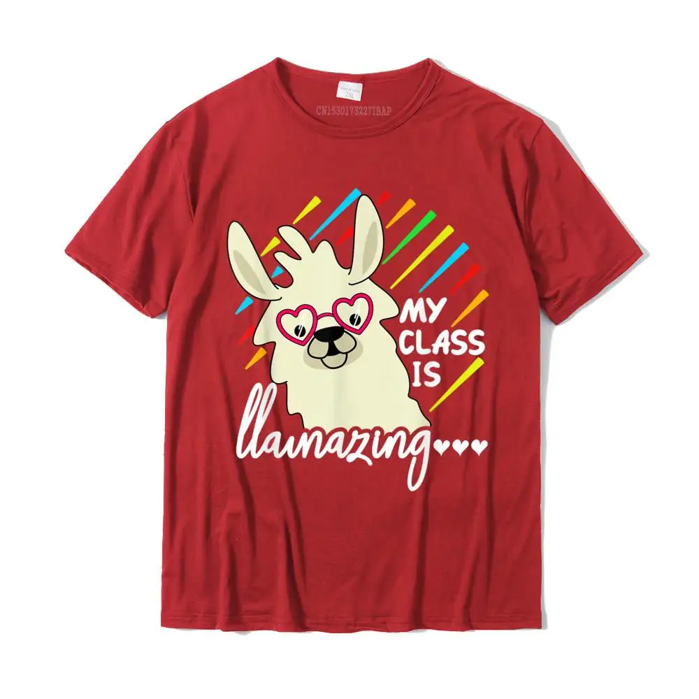 Design Print Cool Short Sleeve Summer Tops Shirt Company Crew Neck All Cotton T-Shirt Men T-shirts Free Shipping Teacher Llama Drama Funny T Shirt My Class is Llamazing tees__25962 red