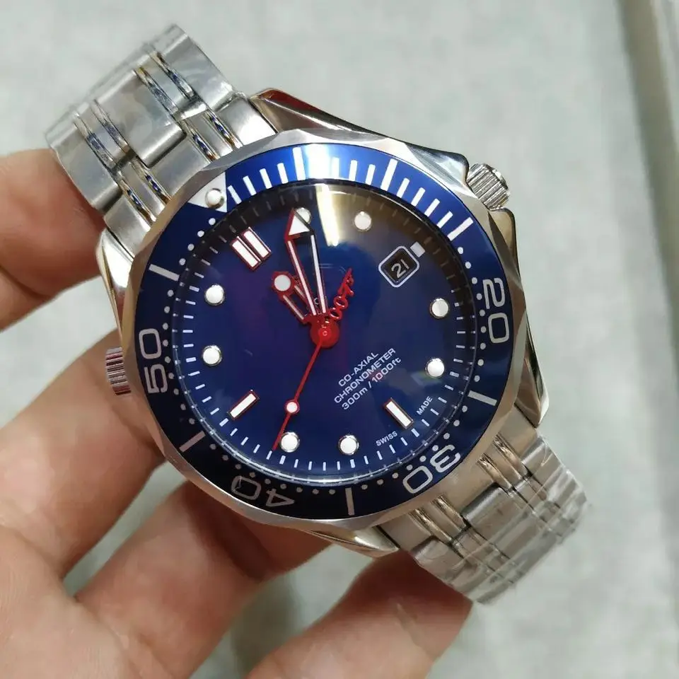 

Luxury Brand New Men Automatic Mechanical Watch Silver Red 007 Blue Ceramic Bezel Crystal Sapphire Limited Canvas Fabric Watches