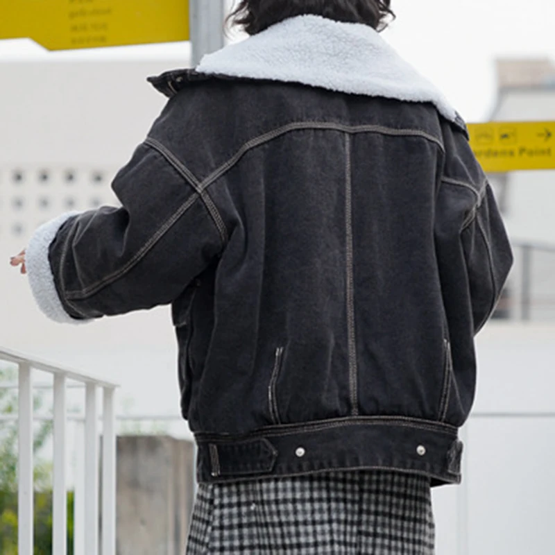 Winter Denim Jacket Coat Women New Korean Trendy Coat Wild Loose Casual Elegant Warm Lamb Wool Coat Party Gift High Quality