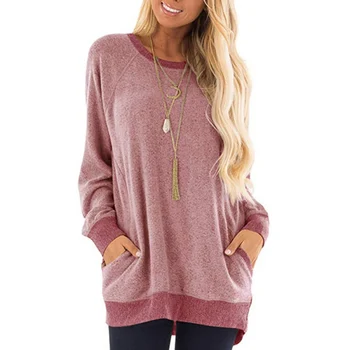 

Autumn Winter Solid Color Sweatshirt for Women Long Sleeve Pullover Tops O-Neck Pocket Casual Loose Sweatshirt Fashion Wild Tops