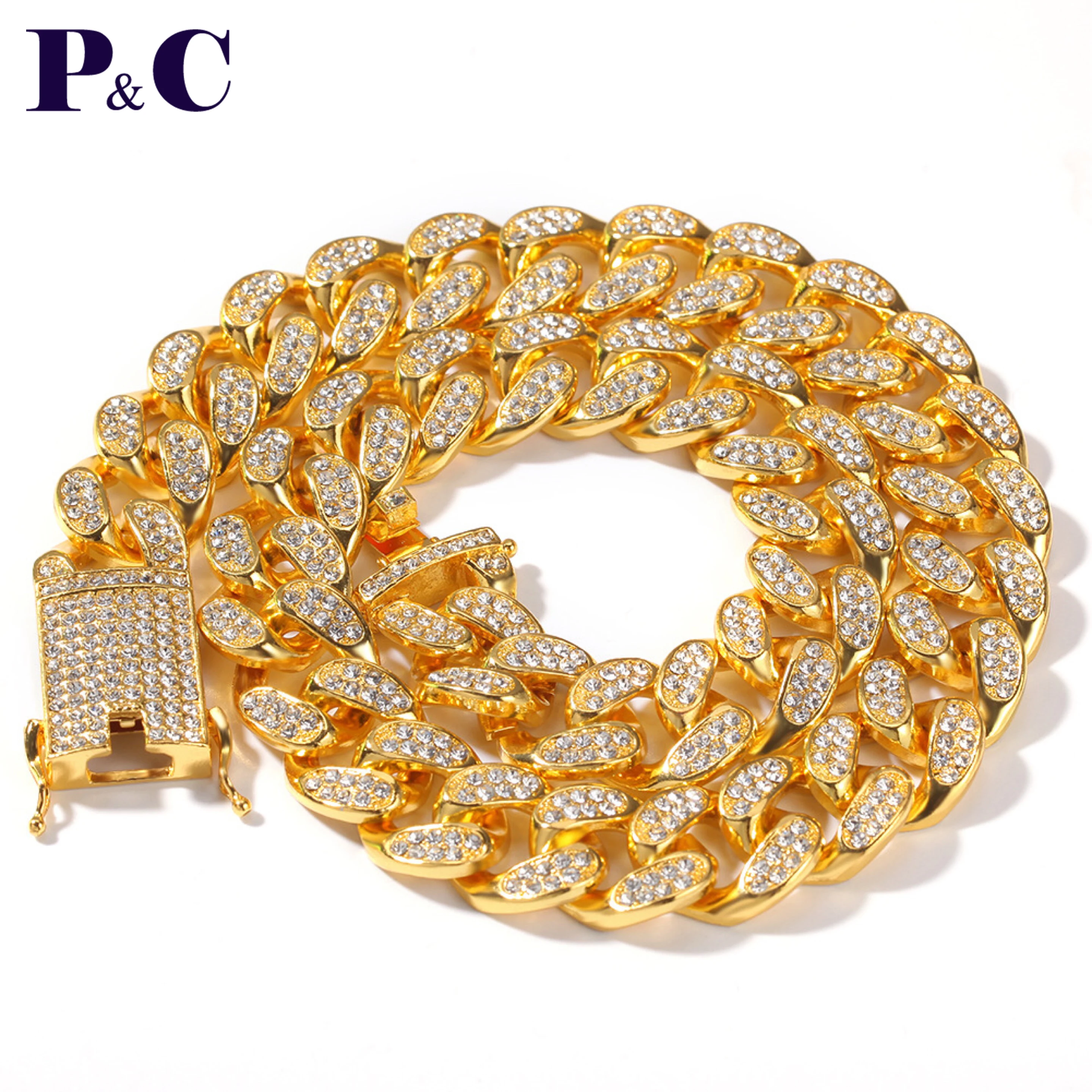 

Hip Hop Men's 20mm Iced Out Zircon Miami Cuban Link Necklace Fashion Punk Choker Chain Bling Bling Charms Jewelry Gold Silver Ch