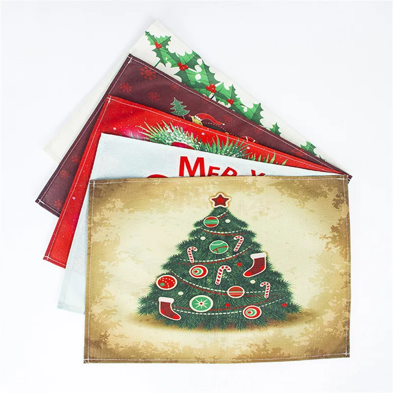 

1pcs 30*43cm Cotton Linen Santa Claus Christmas Dinner Placemat New Year Home Decor Xmas Gift Party Table Mat Decoration 62407