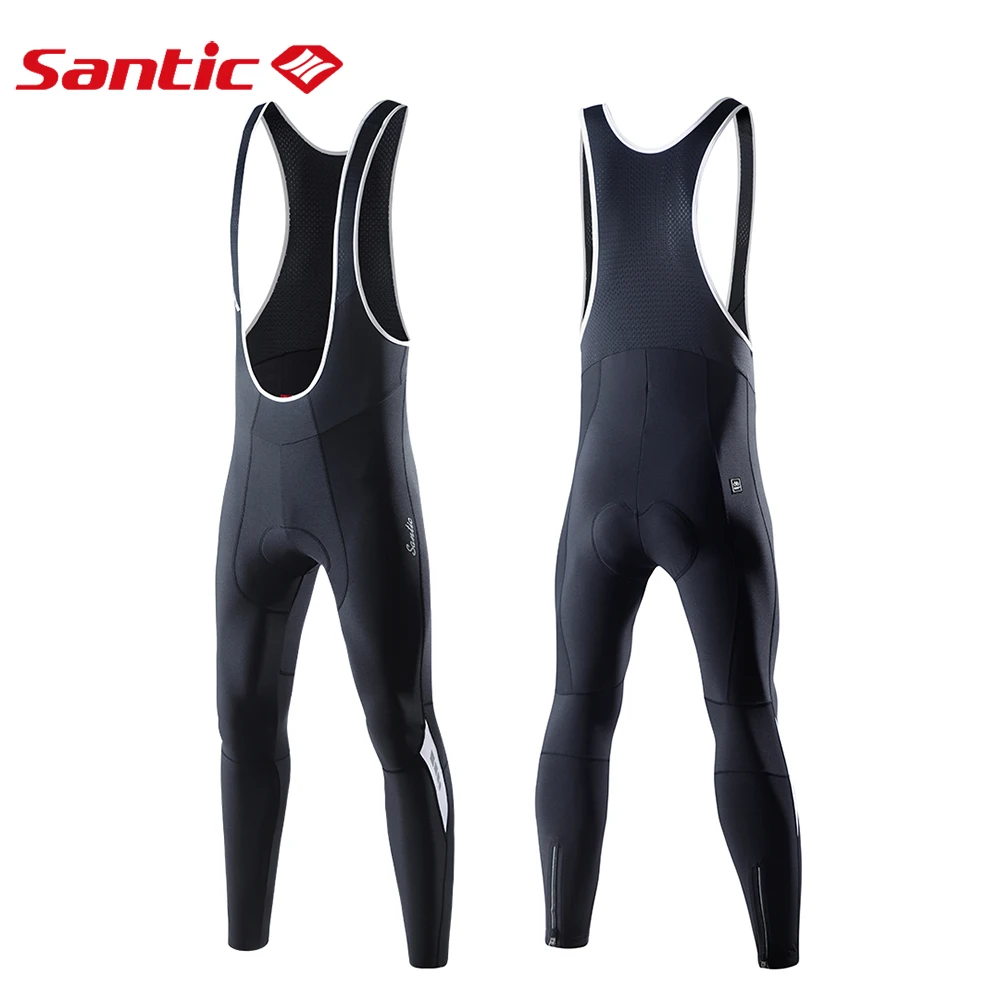 

Santic Cycling Bib Tights Winter Padded Leggings Compression Reflective Bicycle Pants Thermal Fleece Zipper MTB Bike Trousers