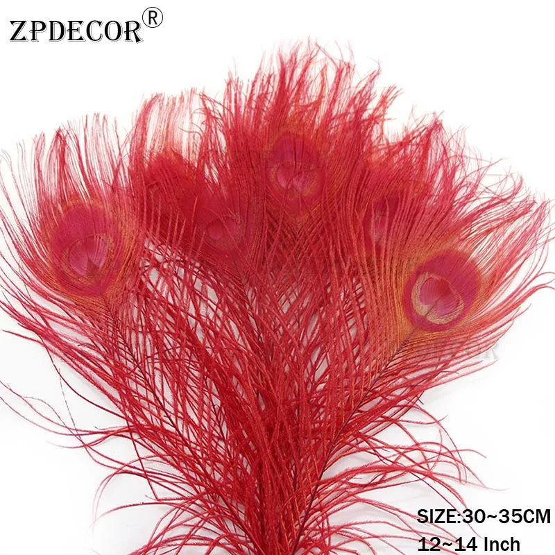 Zpdecor 30-35 см Перья павлина для поделок - Цвет: Красный