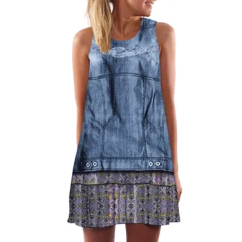 

Vintage Boho Women Summer Sleeveless Beach Printed Short Mini Dress Sundress Clothes 2020 Платья Женские
