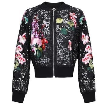 

Luxury Lace Embroidery Flowers Jacket Women Short Coat Spring Summer Fashion Hollow Out Jackets Vintage Elegant Outerwear
