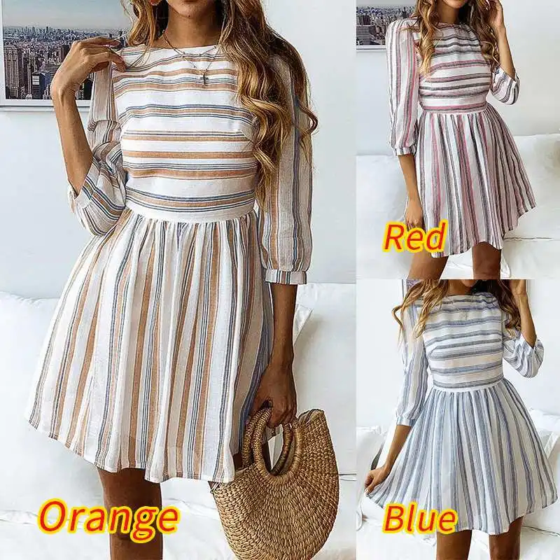 Bohemian Women Summer Sundress ZANZEA Half Sleeve Print Vestidos Fashion Striped Mini Dress Female Patchwork Robe Plus Size