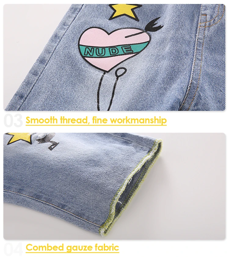 Girls Rainbow Striped T-shirt Summer Outfit Girl Clothes Jeans Shorts Kids Girls 2 Piece Clothing Set