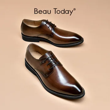 

Formal Shoes Men Genuine Cow Leather Derby Male Lace-Up Round Toe Business Suit Wedding High Quality Handmade BeauToday 51046