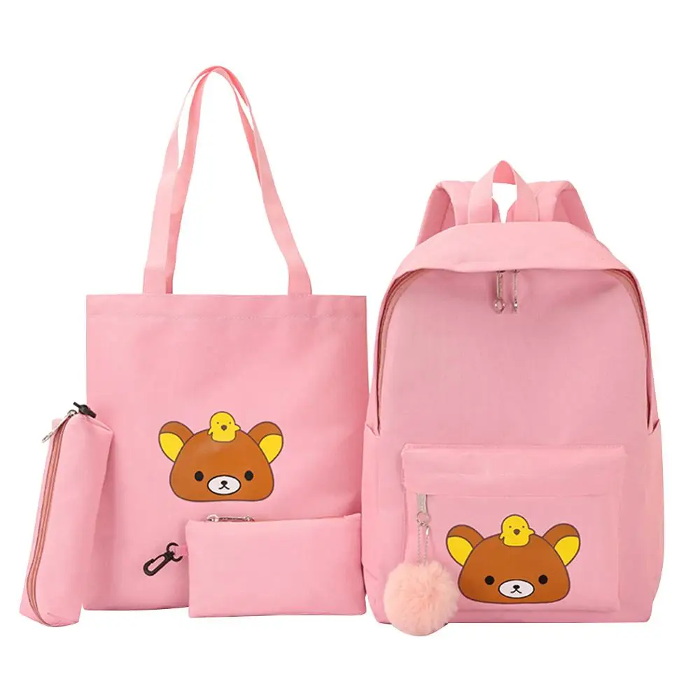 4pcs/set Bear Print Composite Bags Backpacks Women Big Totes Clutch Pen Bag Backpack Zipper Travel Shoulder Bag For Teenage Girl