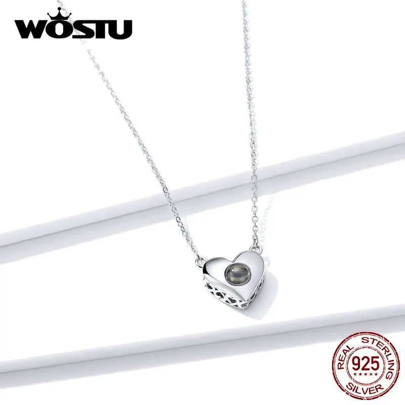 WOSTU, 925 пробы, серебро, 100 языков, I love U, ожерелье, цепочка для женщин, для свадьбы, помолвки, ожерелье, ювелирное изделие, CTN143