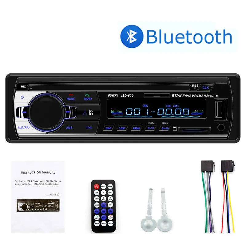 1 DIN Car Stereo Radio Audio MP3 WAV Player 4x50W USB FM AUX IN Bluetooth Single 