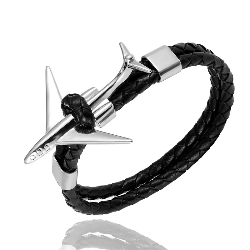 MKENDN, модный ретро кожаный браслет, нержавеющая сталь, самолет, якорь, браслеты для мужчин и женщин, Летний стиль, обёрточная бумага, металлический спортивный крючок