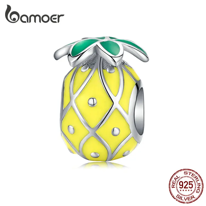 Bamoer ананас эмаль металлические бусины для женщин ювелирных изделий 925 пробы серебро Шарм Подходит браслет BSC128