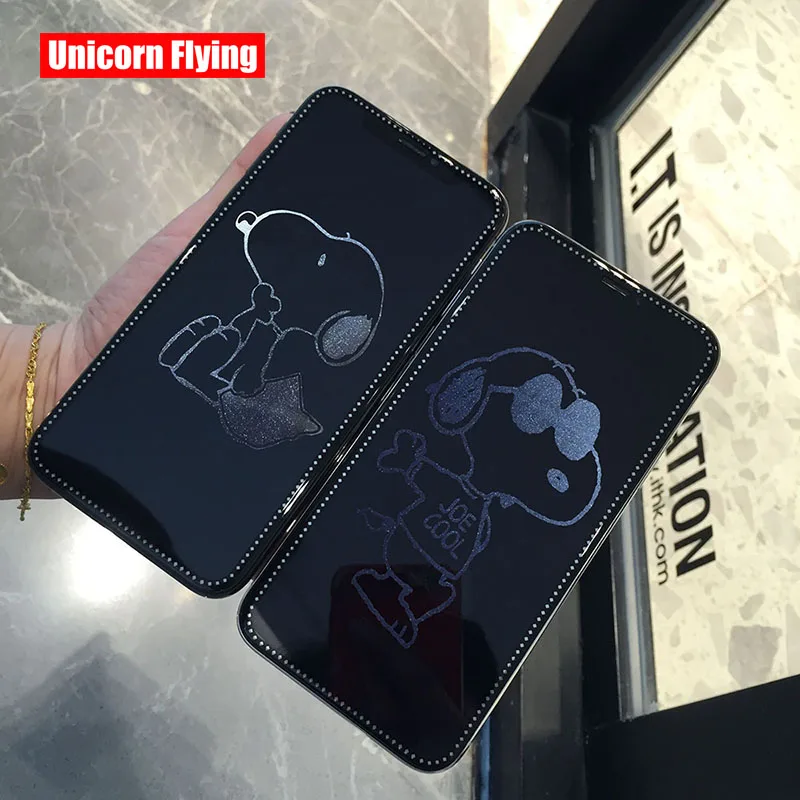 

LinXiang Invisible American Cartoon Snoopys Dog 6D Tempered Glass Screen Protector For iPhone 6 6s 7 8 Plus X XR XS Max 11 Pro