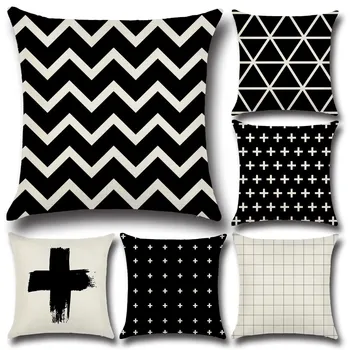 

Geometric Figure Cushion Cover Black Wave Pattern Triangle Line Cross Pillow Cover High Quality Cushion Cover Home Decor