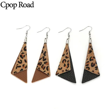 

Cpop Leopard Genuine Leather Earrings for Women Double Layers Geometric Dangle Earrings Girl Winter Style Accessories Wholesale