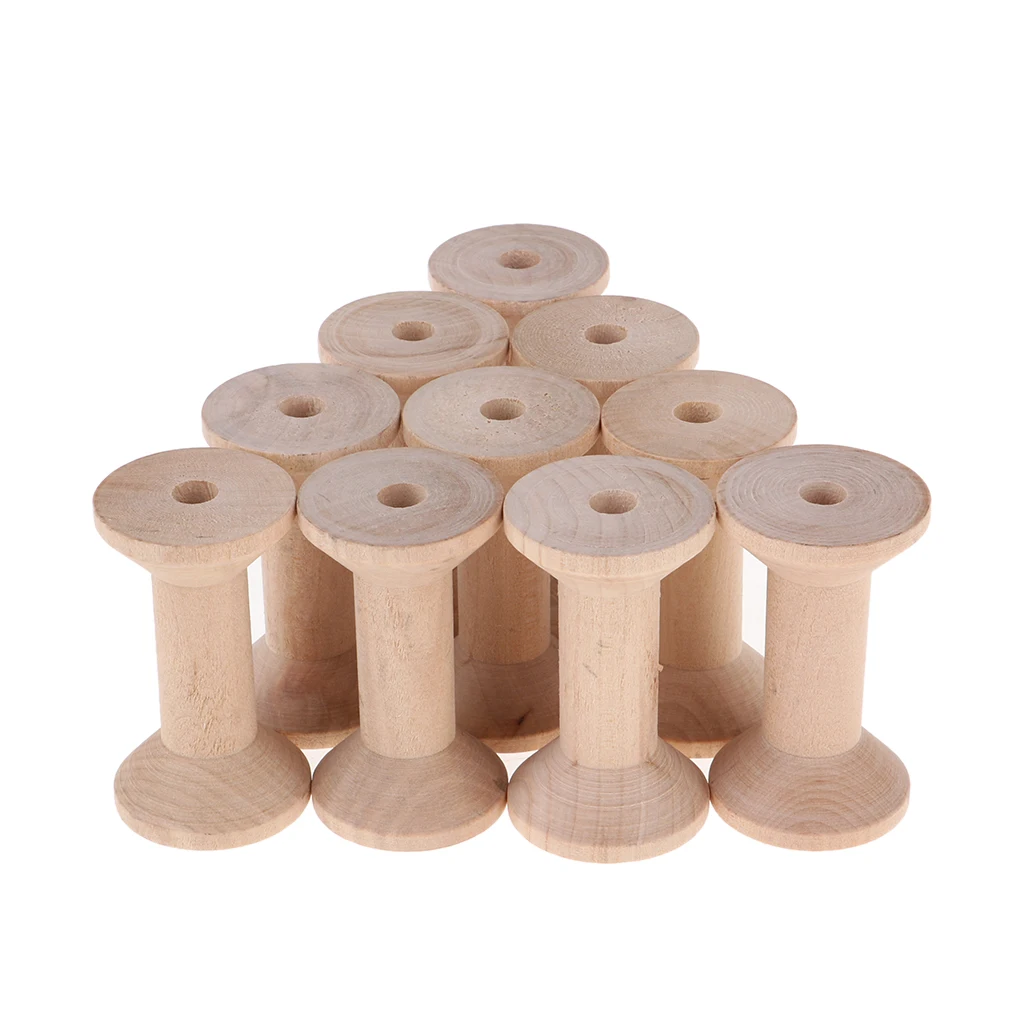 10x Natural Wood Spool Wire Thread Bobbins Cord Coil Sewing Supplies 3.5x6cm