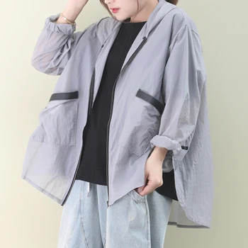 

[EWQ] 2020 Spring Summer New Pattern Hooded Collar Long Sleeve Solid Sun Protection Clothing Casual Thin Coat Women 3AJ05602