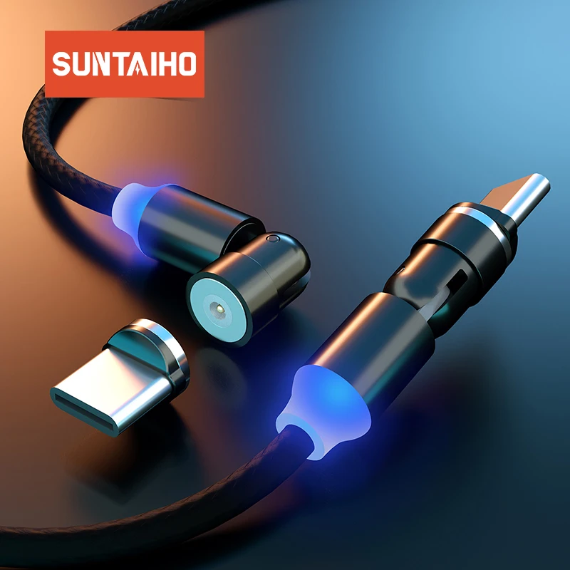  Suntaiho 540 вращаться магнитная зарядка кабель Micro USB Type C кабель для iPhone зарядка кабель Магнит Зарядное устройство Кабель для мобильного те…