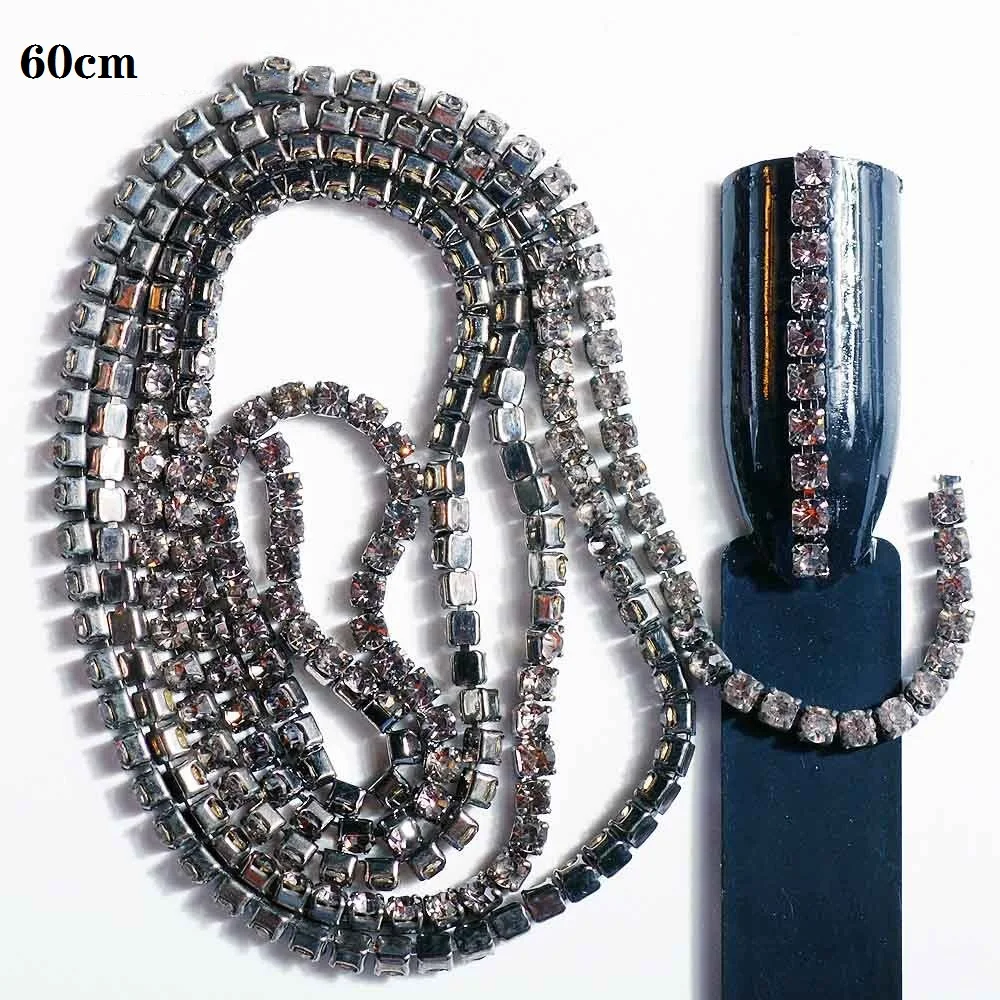 12 1PC Nail Chains SS6 2mm Single Claw Alloy Rhinestone Design 3D DIY Nail Accessories Rhinestone Design Nail Art Decoration - Color: 12