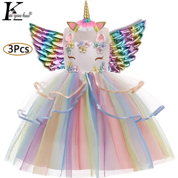 Vestido de unicornio para carnaval, vestido de princesa de Pascua para niñas, disfraz para niños, vestido de cumpleaños, vestido de boda, 2-10 1