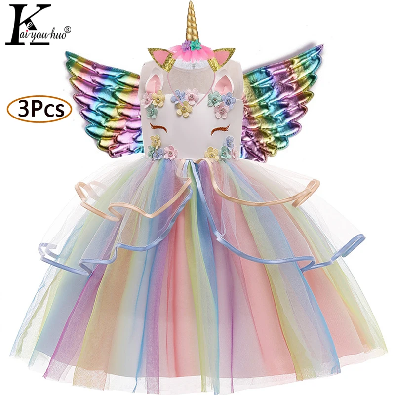 Carnival Unicorn Dress Easter Princess Kids Dresses For Girls Costume Children Birthday Wedding Vestidos 2-10 | Детская одежда и