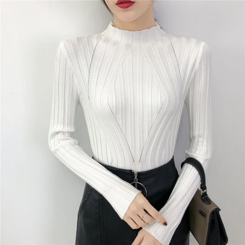 white Autumn Winter Thick Sweater Women Knitted Ribbed Pullover Sweater Long Sleeve Turtleneck Slim Jumper Soft Warm Pull Femme - Цвет: white