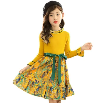 

Girls Knitted Dress Autumn Winter Girls Dress Floral Pattern Girls Party Dress Kids Teenage Clothes For Girls 6 8 10 12 13 14