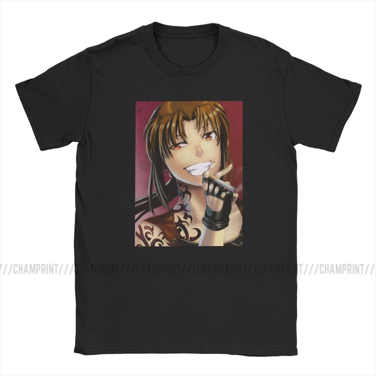 Винтажная Мужская футболка Badass Revy с круглым вырезом, хлопок, футболка Black Lagoon, аниме, короткий рукав, футболка размера плюс, одежда