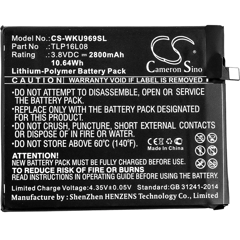 Cameron sino 2800mAh аккумулятор для WIKO 9692 U Feel Prime, TLP16L08