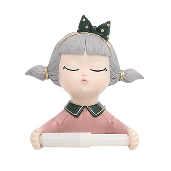 

Resin Hotel Punch Free Kitchen Self Adhesive Toilet Paper Holder Cute Girl Home Wall Mounted Cartoon Office Bathroom Roll Tissue