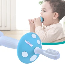 Силиконовая зубная щетка для детских зубов Mashroom Shield без необходимости для зубной пасты мягкая щетина 1 держатель+ 2 головки щетки