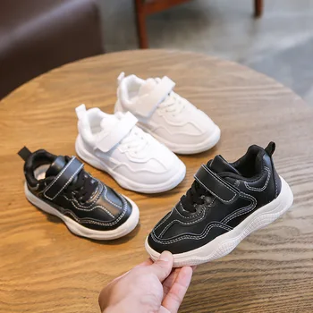 

AFDSWG Spring and autumn leather white sport girl shoes,light shoes for kids,boys casual shoes,shoes big kids black