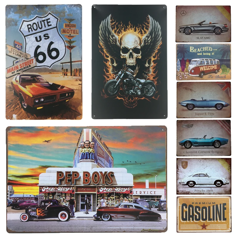 Металлическая настенная табличка Route 66 с автобусом Жестяная Табличка в подарок