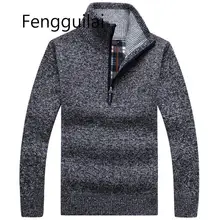 2020 Autumn Winter New Men's Zipper Sweater Pullovers Stand Collar Slim Fit Thick Sweaters Male Solid Color Knitted Pullover 3XL